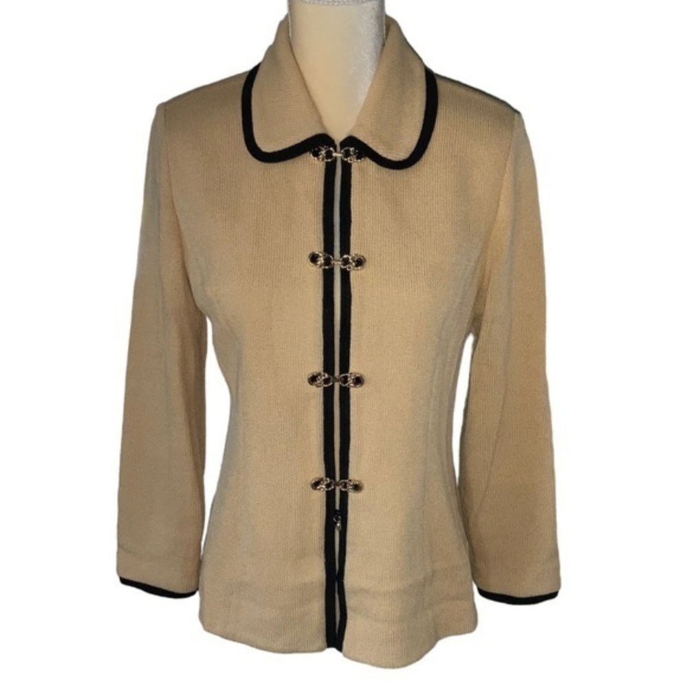 St. John Collection Gold Yellow & Black Trim Sanatana Knit Blazer Size 4